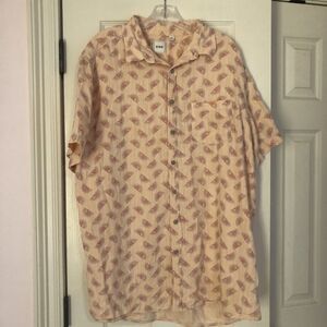 Rowm Shirt Mens 2XLT Peach Summer Sun‎ All Over Print Button Up Short Sleeve